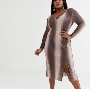 🥳HP🥳 NWT, ASOS Curve Long Sleeve Glitter Ombre Sheer Mini Dress